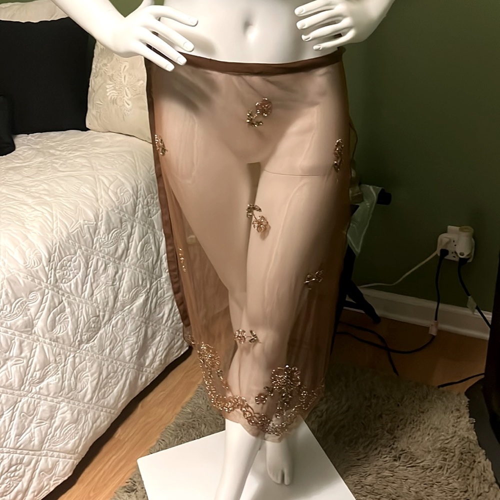 💰Sheer brown beaded swimsuit coverup by Papillon